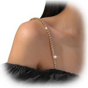 Women Gold Flower Rhinestone Shoulder Straps Jewelry Festival Rave Crystal Chain